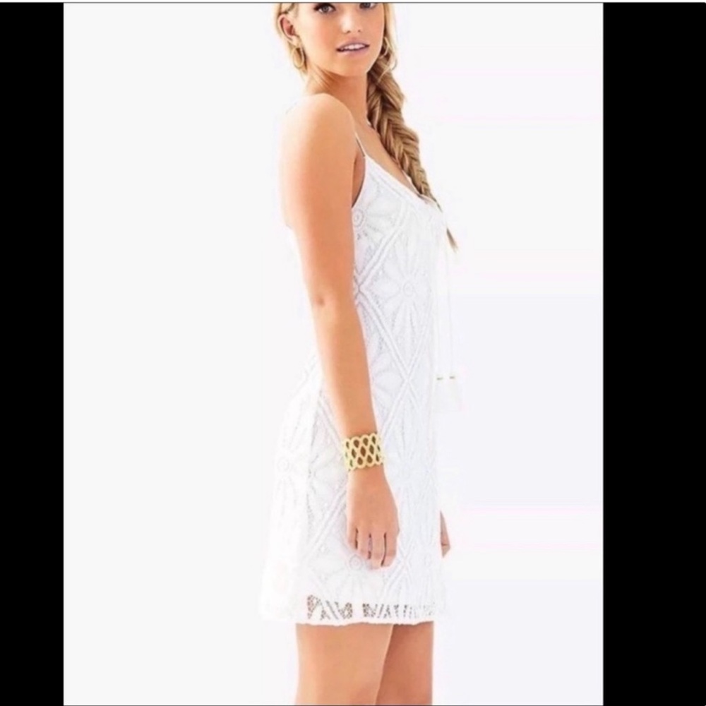 Lilly Pulitzer White Delray Diamond Floral Lace Dusk Mini Dress / Swim Cover New - Picture 3 of 12